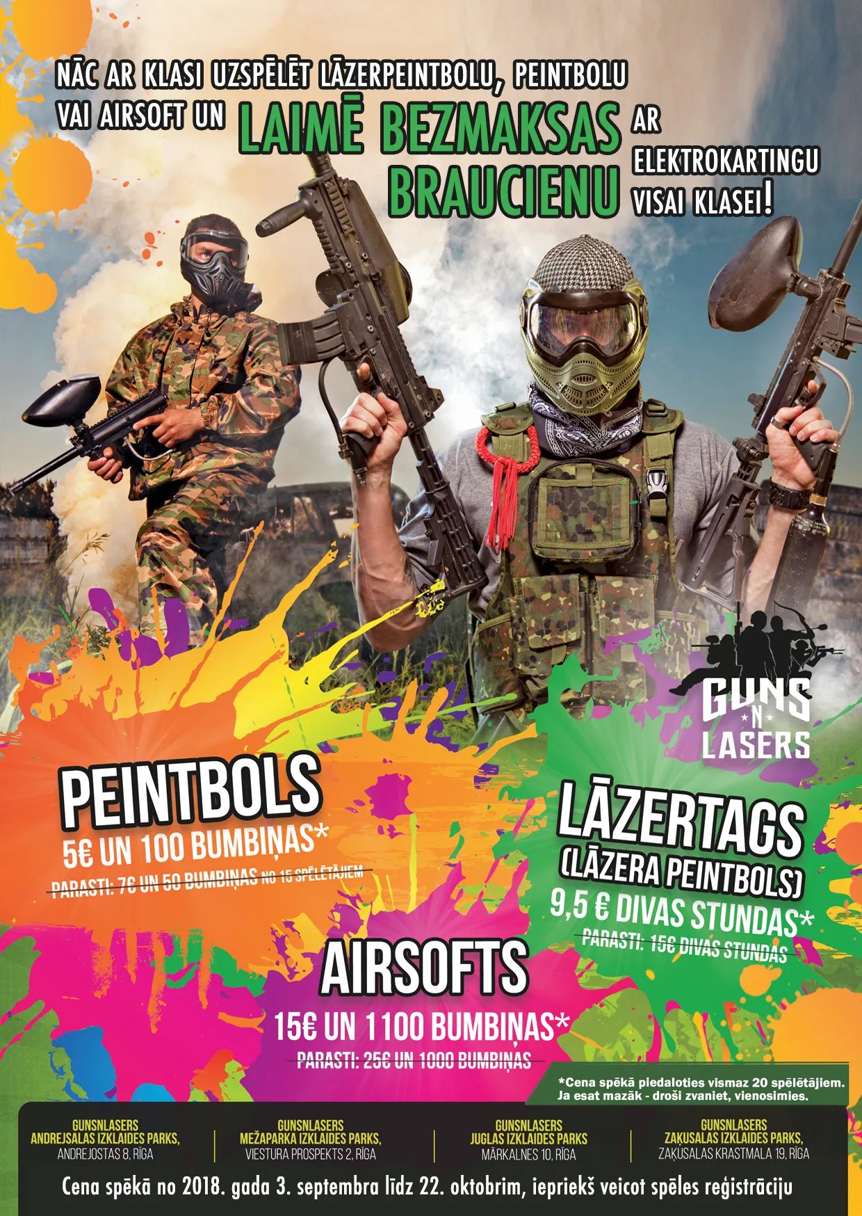 GUNSnLASERS konkurss klasei ar lāzertagu, peintbolu un airsoftu