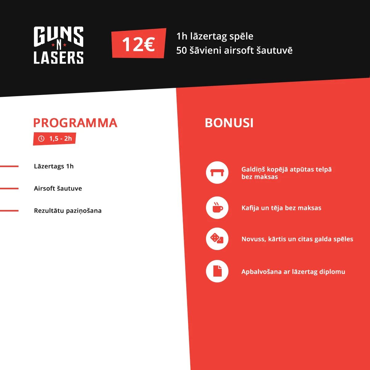 GUNSnLASERS ballīšu komplekts ar lāzertagu un šāvieniem airsofta šautuvē