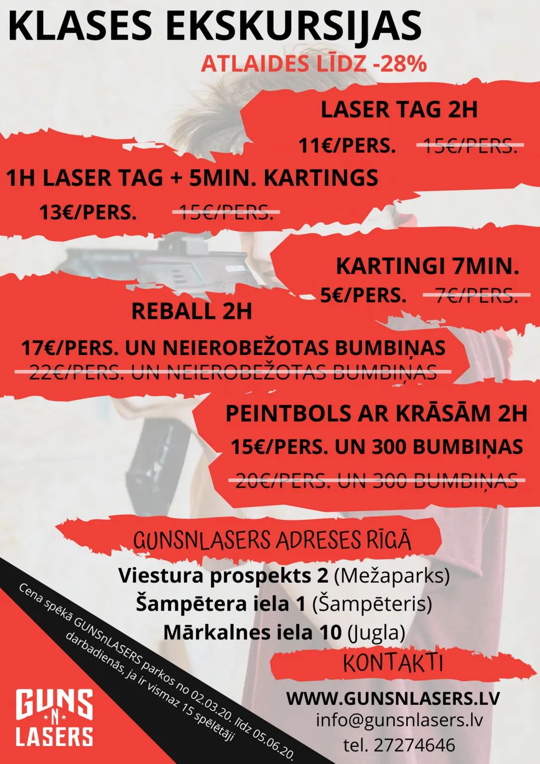 GUNSnLASERS pavasara klases ekskursiju cenu piedāvājums